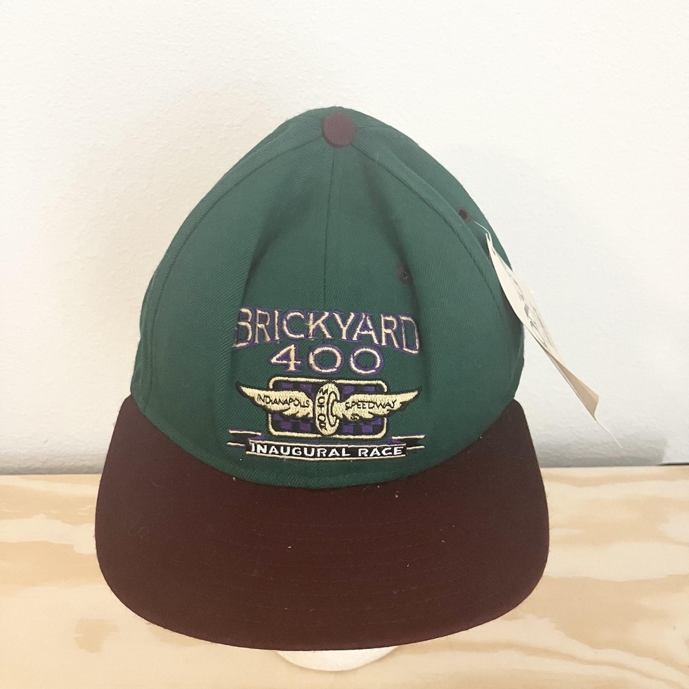 Vintage Brickyard 400 Hat Cap Snap Back One Size Green NASCAR Racing DeLong 90s‎